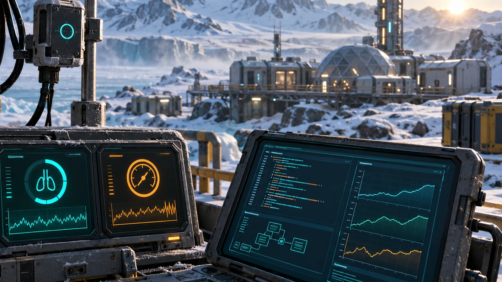 Guide artwork of environmental monitoring consoles used for debugging reference