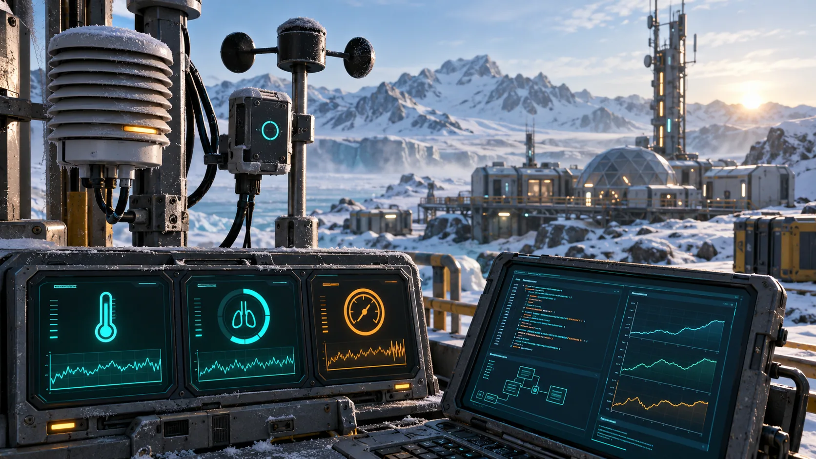 Guide artwork of sensor monitoring equipment on a frozen planet